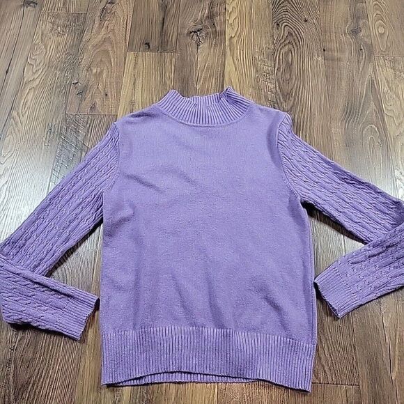 Pendleton Sweater Womens Medium Purple Cable Knit Pullover Mock Long Sleeve FLAW - Picture 1 of 7